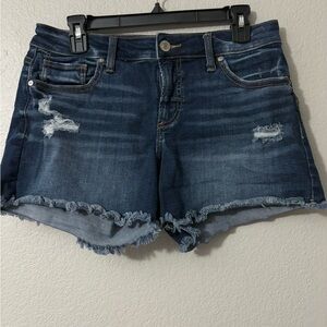 Silver Jeans Blue Distressed Jean Shorts with Raw Hem. Waist 29